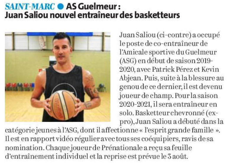 [DANS LA PRESSE] Juan Saliou, nouvel entraîneur des basketteurs